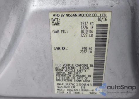 2017 Nissan Altima 2.5 S from USA, damaged, VIN 1N4AL3AP7HC139843